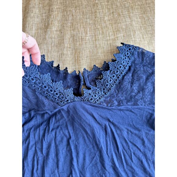 Venus Blue Blouse‎ Women's Embroidery Lace Short Sleeve V Neck Keyhole Viscose L - Picture 8 of 13
